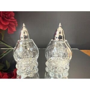 Vintage W.J. Hughes Cornflower‎ Etched Glass Salt and Pepper Shaker Set